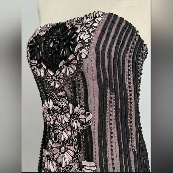 Vintage Sue Wong Size 6 Black & Blush Beaded Soutache Cocktail Dress - Picture 3 of 7